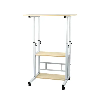 Produktbild von Computertisch mit 2 Ablagen,Mobiler Schreibtisch mit Rollen,Stabiler Stehpult Arbeitstisch PC-Tisch für Zuhause und Büro Höhenverstellbar 60x40x63-91c
