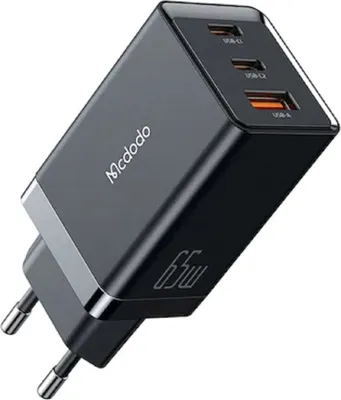 Produktbild von Mcdodo Ch-1542 65W Gan 5 Pro Schnelles Telefon Ladegerät 2x Usb-C 1x Usb-A Ladeadapter Schnellladegerät Schwarz