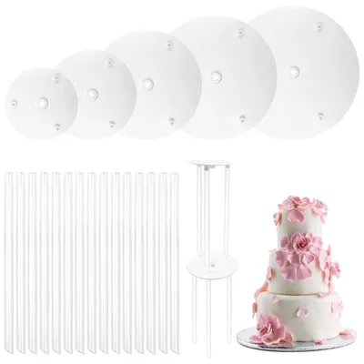 Tortenstützen-Set, 18-teilig, 15 Stützen + 5 Böden (9-26 cm), weiß