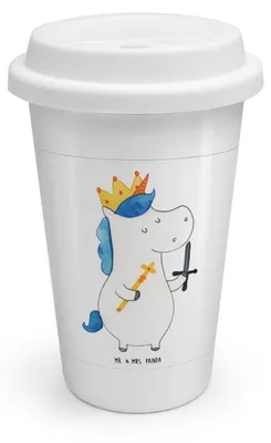 Produktbild von Mr. & Mrs. Panda ToGo Kaffeebecher Einhorn König mit Schwert - Weiß - Geschenk, Ritter, Thermobecher, To Go, Coffee Becher, Einhörner, Unicorn, Mittelalter