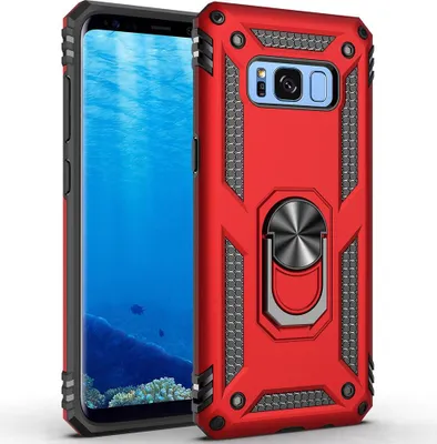 Produktbild von LaimTop Galaxy S8 Hülle, Hybrid Robuste Rüstung Drehbarer Ring Halter Ständer Dual Layer Hard PC + TPU Stoßfest Schutzhülle für Samsung Galaxy S8 Rot