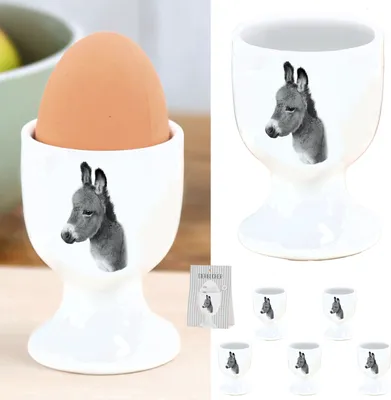 Produktbild von Eierbecher 'Esel' 6er Set  Porzellan weiß 5x7cm weiß Halter für Eier Aufdruck Tiermotiv