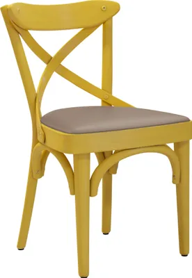 Produktbild von 2er-Set Maudez | Bugholzstuhl | Holz / Leder | Gelb / Taupe | Bugholz | Gastro Rattanstuhl, Outdoor Rattanstuhl, Terrassen Rattanstuhl