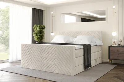 Produktbild von ALTDECOR Boxspringbett mit Matratze und Lattenrost, Topper, Polsterbett mit Bettkasten, Bett mit Stauraum H3- und H4- Matratze, Doppelbett, Springboxbett -VEXA-Z KING-160x200 - Beige Casablanca