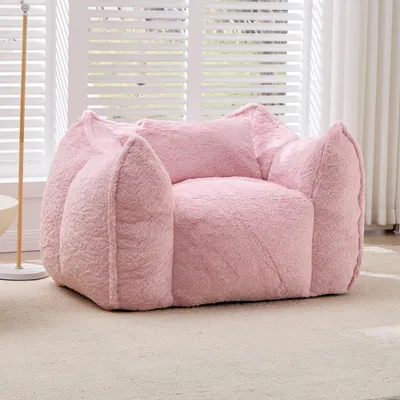 Produktbild von Riesiger Sitzsack mit Kissen, für Erwachsene und Kinder, aus Kunstfell, als Bodensofa, geeignet für Wohnzimmer/Schlafzimmer. L3