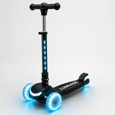 Produktbild von LUMI RIDE Kinder Roller Kinderscooter Dreiradscooter mit LED Räder, Hinterbremsen, Höhenverstellbare, bis 50kg belastbar, klappbar Regenbogen Sun Baby