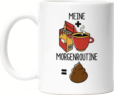 Produktbild von Meine Morgenroutine Kaffee Kippe Kacken Lustige Tasse Mit Zigaretten Motiv Emoji Geschenkidee Daily Routine