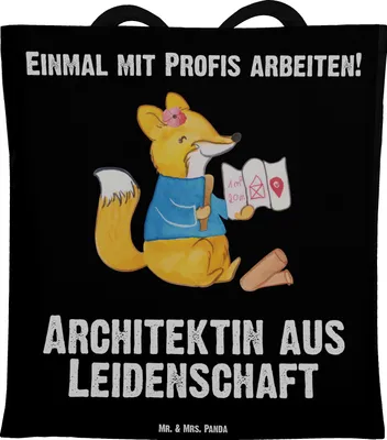 Produktbild von Mr. & Mrs. Panda Tote Bag Architektin Leidenschaft - Schwarz - Geschenk, Jutebeutel, Schultasche, Stoffbeutel, Shopping Tasche, Uni, Spruch, Architekturbüro, Studium