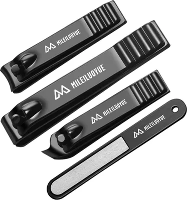 Produktbild von Nagelknipser Set Edelstahl Schwarz Nagelschneider Zehennagelknipser Nagelfeile 4 Stück Metalldose