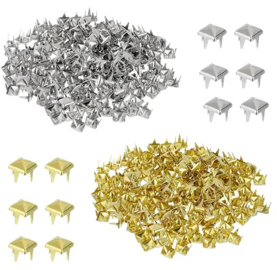 Image de Clous pyramidaux carrés - 400 pièces de clous décoratifs en métal de 10x10 mm - pour cuir, vêtements, sacs, chaussures - dorés et argentés
