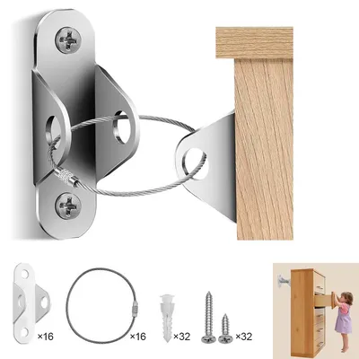 Produktbild von Schwere Möbel-Wandanker 16 Stk., kindersicher & haustiersicher, Anti-Kipp-Befestigung aus Metall, ideal für Schränke, Regale, Kommoden, Schminktische