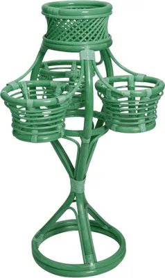 Produktbild von KRINES HOME Blumenständer aus echtem Rattan / Blumensäule für vier Pflanzen / Mehrfach Pflanzständer Ständer für Blumen (Grün)
