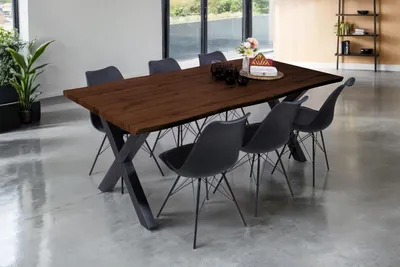 Produktbild von Esstisch Baumkante Holz-Optik Nussbaum 200 x 100 X-Gestell schwarz JOSY
