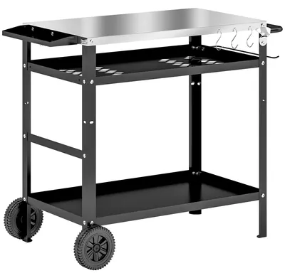 Produktbild von Grillwagen 3-Etagen Servierwagen mit Arbeitsfläche Griffe Hülle Räder, BBQ Grilltisch Edelstahl 100x52x80cm Schwarz