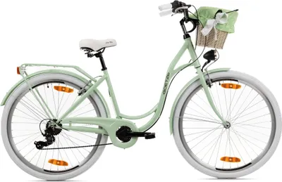 Produktbild von Goetze Mood 28 Zoll City Bike, 18 Zoll Tiefeinsteiger, 7-Gang Shimano Tourney, V-Bremse, LED-Beleuchtung, Komfortsattel, Rattankorb mit Bezug