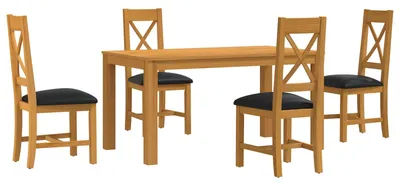 Image de vidaXL, ensemble de salle à manger, 5 pièces, bois massif chêne, couleur noire