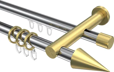 Produktbild von Interdeco Rundrohr-Innenlaufstange / Gardinenstange (Kombination) Chrom / Messing-Optik, Typ Platon Savio (Kegel), 20 mm Ø 2-läufig, 240 cm