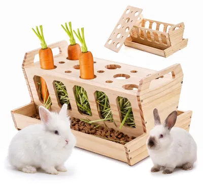 Heuraufe für Kaninchen mit Karottenhalter, 30x22x18 cm