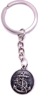 Produktbild von Onwomania Kreis mit Blume und Anker Schlüsselanhänger Keychain Silber Metall