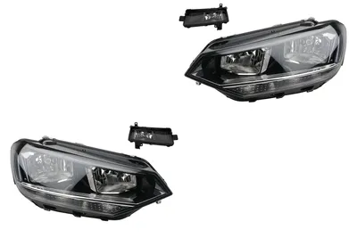 Productafbeelding van Koplampset geschikt voor VW Touran 5T, bouwjaar 05/15 en later. Inclusief H7 lampen (links en rechts) en mistlampen. Onderdeelnummers: 5TA941661A, 5TA941662A, 5TB941005A, 5TB941006A. Johns