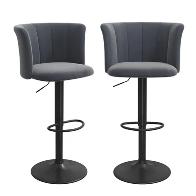 Produktbild von 2er Set Barhocker Dunkelgrau mit Lehne aus Samt 360° drehbar höhenverstellbar Barstuhl Barhocker Bistrohocker