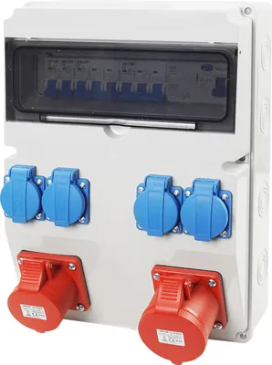 Produktbild von Baustromverteiler Wandverteiler Gartensteckdose 1x32A/5P 1x16A/5P CEE 4x 230V Schuko Steckdosen Schuko mit LS-Schalter FI-Schalter