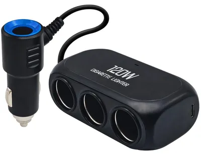 Productafbeelding van ProRide Auto Sigarettenaansteker Splitter 120W - 3x 12V stopcontacten - 2x USB poorten - USB-A/USB Type-C poort - Zwart