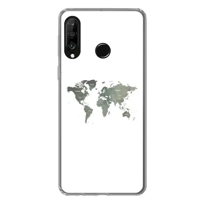 Produktbild von MuchoWow® Handyhülle Schutzhülle Hülle für Huawei P30 Lite Weltkarte - Grün - Weiß Silikon Softcase Handy Hülle - Handyhülle