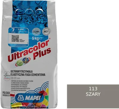 A bag of Mapei Ultracolor Plus grout with a color swatch.