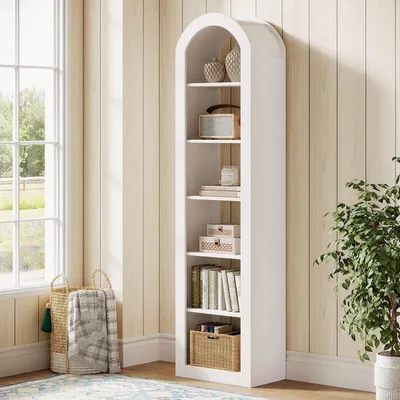 Produktbild von Bücherregal 6-stöckiges Standregal mit Bogen Weiß 50 x 30 x 190 cm