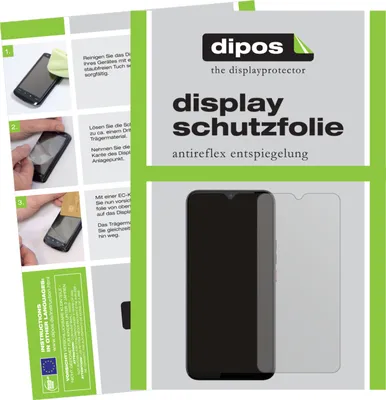 The image shows a product package with instructions and a display protector for a phone.