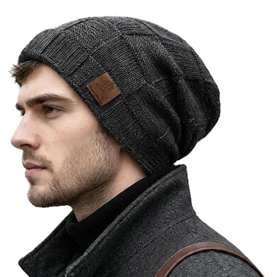 Immagine prodotto di Berretto beanie da uomo e da donna, foderato in pile, caldo, in maglia, colore nero
