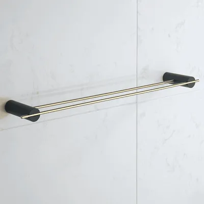 Produktbild von VDN Stainless Handtuchhalter - Handtuchhalter Badezimmer - Mattschwarz/Gold - Doppel - Handtuchhalter - Hängend