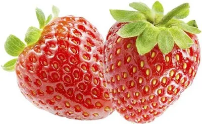 Two strawberries on a white background.