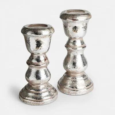 Imagen del producto de Soporte para velas, juego de 2 unidades, acabado en plateado envejecido (Brilomine)