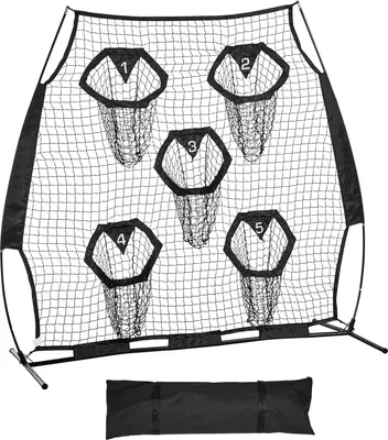 Zdjęcie produktu dla SucceBuy siatka treningowa do rzutów piłką nożną (208 x 91 x 189 cm) z 5 kieszeniami na tarcze, przenośną torbą do przechowywania, paskami i siatką bez węzłów, idealna do treningu celności podań rozgrywających, czarna