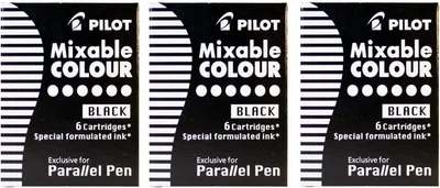 Produktbild von Pilot, 3 Stück, Nachfüllpatronen für Parallelstift, schwarz, jeweils 6 Stück