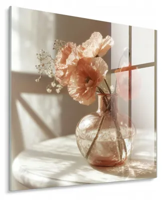 Zdjęcie produktu dla STYLER Obraz na szkle 30x30 cm Glasspik beżowe maki kwiaty boho dekoracja ścienna do salonu sypialni