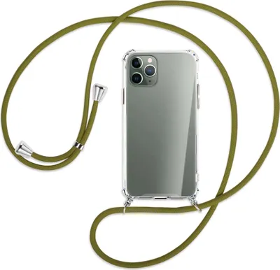 Produktbild von Handykette Backcover-Schutzhülle mit Band (Metall silberfarben) für Apple iPhone 11 Pro - khaki