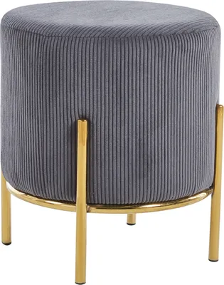 Produktbild von SalesFever Polsterhocker rund Ø35 cm | Stoffbezug in Cord-Optik | Design-Gestell aus Metall | B 35 x T 35 x H 38 cm | grau – goldfarben