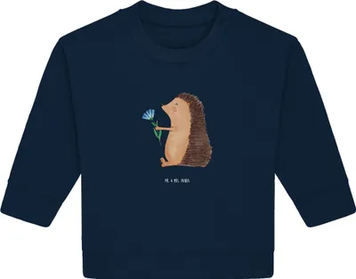 Produktbild von Mr. & Mrs. Panda Organic Baby Pullover Igel Blumen 6. - 12. Monat - French Navy - Geschenk, Bullover, Krankenhaus, Lustige Sprüche, Gute Besserung, Genesungswünsche