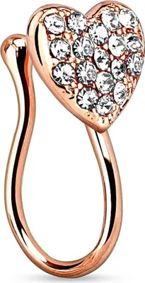Produktbild von Nasenpiercing Nasenring Fake Piercing Herz Heart Zirkonia Kristalle Nasenclip Clip On Autiga® rosegold