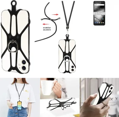 Produktbild von K-S-Trade 3in1 Handykette Handyband Handykordel Halsband Smartphone-Ring Handy-Ring kompatibel mit Gigaset GS370 Fingerhalterung Handyring