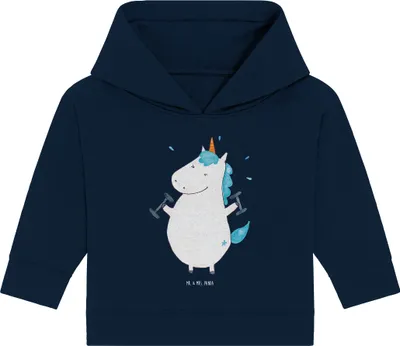 Produktbild von Mr. & Mrs. Panda Organic Baby Hoodie Einhorn Fitness 12. - 18. Monat - French Navy - Geschenk, Kapuzensweatshirt, Gym, Unicorn, Abnehmen, Fitnessstudio, Sport