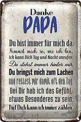Produktbild von Blechschild Spruch 20x30cm Danke Papa du bist für mich da