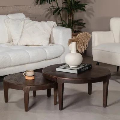 Produktbild von Giga Meubel Couchtisch Mio - Rund Braun Akazienholz - Set von 2