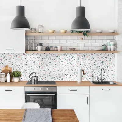 Produktbild von Küchenrückwand Muster selbstklebend - 0.35 mm Wandpaneel wasserfest Geometrisch türkis Vintage Spritzschutz fugenlos