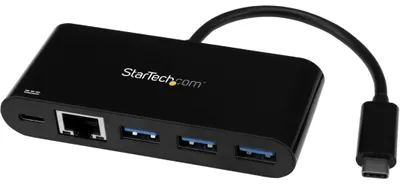 Immagine prodotto di StarTech.com Hub USB-C a 3 porte con Gigabit Ethernet e 60W di alimentazione Passthrough per il caricamento Laptop - Da USB tipo C a 3x USB-A (USB 3.0 SuperSpeed 5Gbps) - Hub adattatore USB 3.2 Gen 1 Type-C