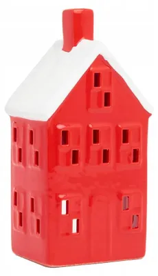 Image de Maison Décorative Céramique Rouge Blanche pour Bougie