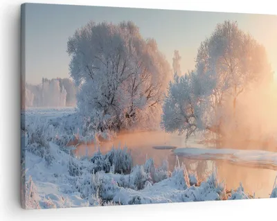 Produktbild von Bild auf Leinwand - Leinwandbild - Winter Schnee Fluss - 70x50cm - Wand Bild - Wanddeko - Wandbilder - Leinwanddruck - Bilder - Kunstdruck - Wanddekoration - Leinwand bilder - Wandkunst - AA70x50-4108